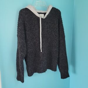 Aerie Offline Eyelash Ribbed Knit Hooded Sweater Multi-Color Sz. Large